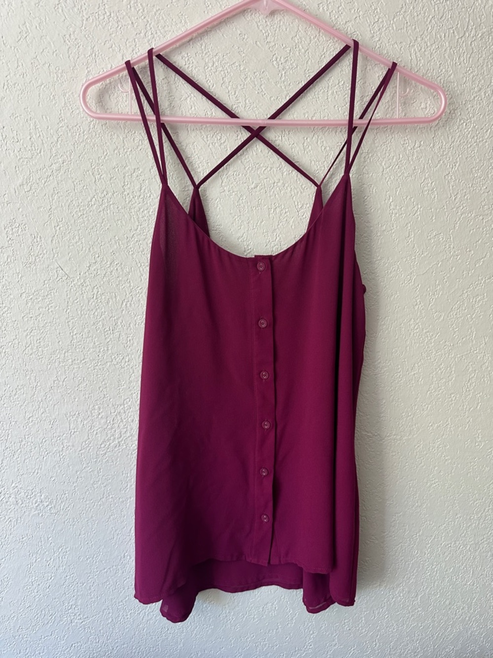 Naked Zebra Crisscross Strap Button-Front Cami - Maroon